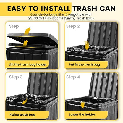 Outdoor Trash Can with Lid, Waterproof Resin Garbage Can with Tiered Lid - Image 6