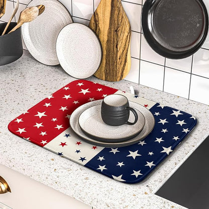 Blue Red White Star July of 4th Patriotic Dish Drying Mat - Image 4