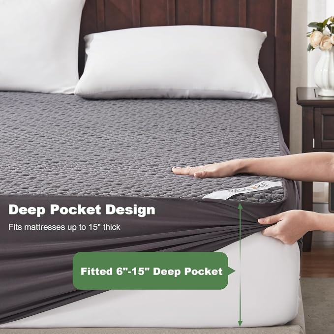 Waterproof Mattress Protector, Twin XL Size Mattress Pad Fitted 6-15" Deep - Image 5