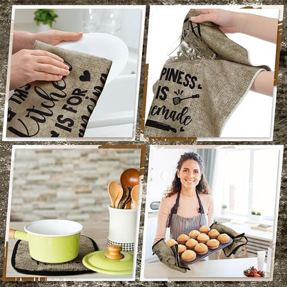 Leinuosen 8 Pcs Kitchen Towels and Oven Mitts Sets Pot Holders Dishcloths Set - Image 7