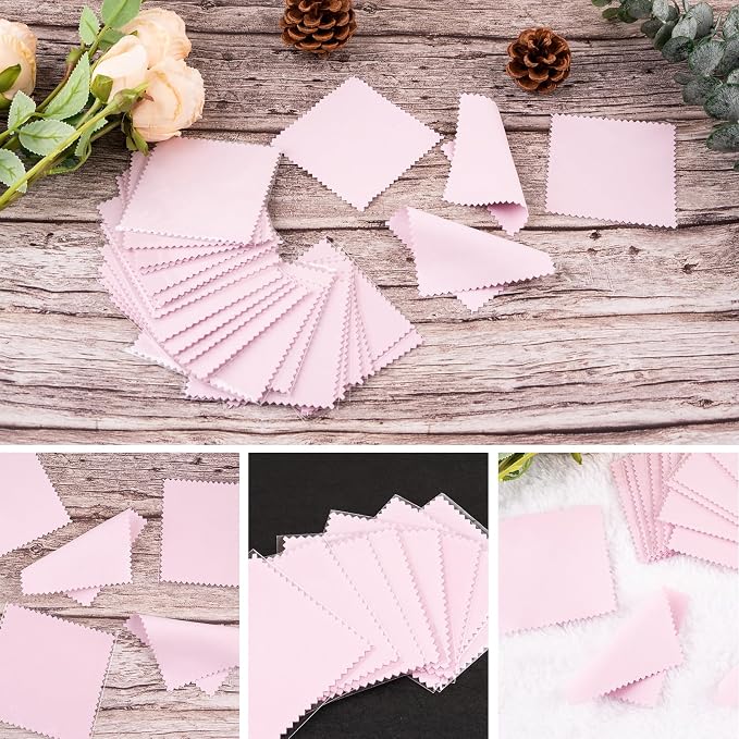 50 Pack Jewelry Polishing Cloth, 3.15" x 3.15" Pink Cleaning Cloths, Small - Image 7