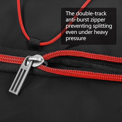 110L Expandable to 140L 32” Foldable Oxford Soft-Sided Rolling Duffle Bag with 2 Heavy-Duty Wheels,3 Large Compartments,Adjustable Shoulder Strap and Attached Organizer Pouch,Black Red