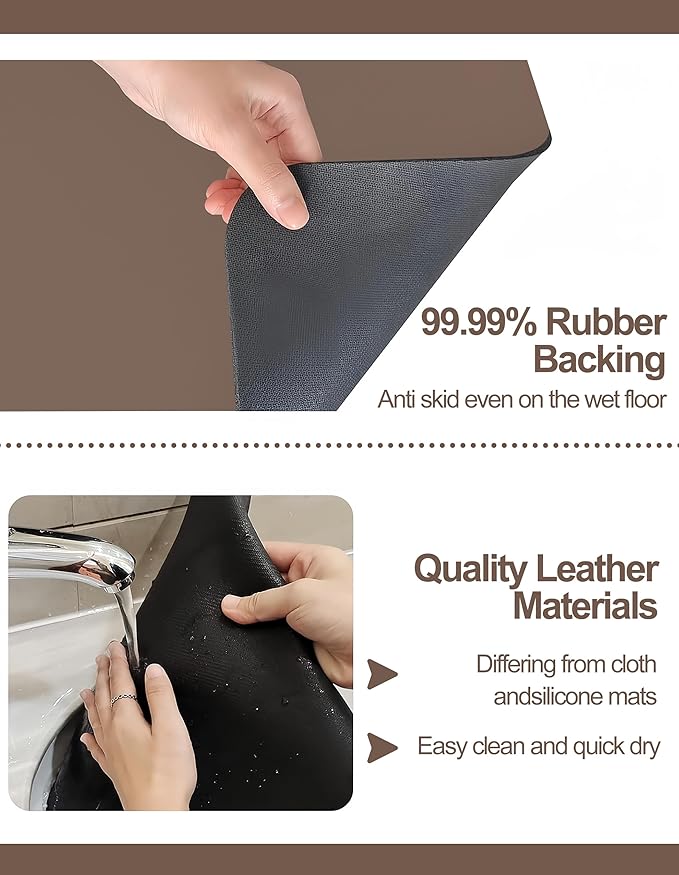Dish Drying Mat for Kitchen Counter, 17" x 31.5"Dish Drying Pad with Non-slip Rubber Backed, Hide Stain Anti Absorbent for Kitchen Counter, Drying Mat for Coffee Machine Dish Rack (Brown)