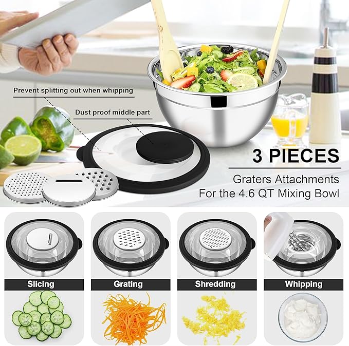 E-far Mixing Bowls Set of 5, Stainless Steel Salad Mixing Bowl - Image 3