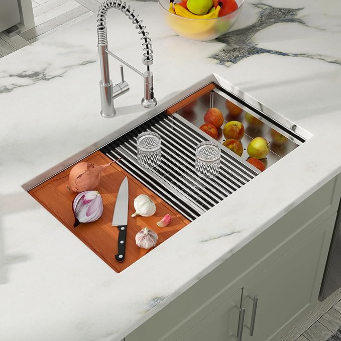 Dcolora 36 Inch Large Double Bowl Low-Divide Kitchen Sink Undermount 16 Gauge Stainless Steel 50/50 Split with Workstation, 36"x19"x10" Double Basin, DC-U7738