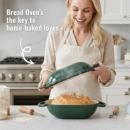 2 QT Oval Dutch Oven for Bread Baking, Enamelled Cast Iron Bread Oven for - Image 2