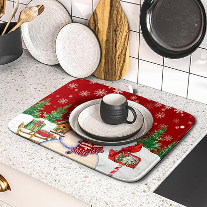 Winter Snowman Dish Drying Mat Red Bird Microfiber Dish Pad 16x18 Inch - Image 5