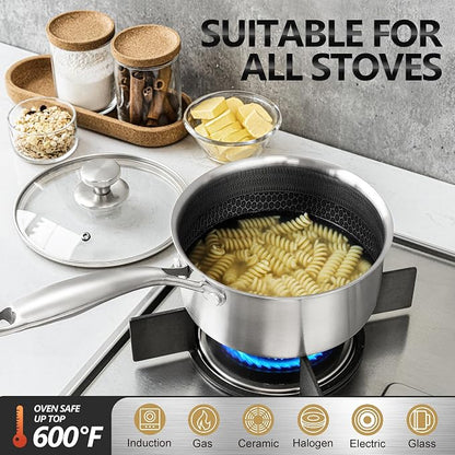 MICHELANGELO Stainless Steel Saucepan Set 1QT & 2QT, Premium Triple Ply Sauce - Image 3