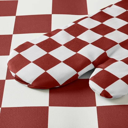 Ohocut Red Checkered Oven Mitts Heat Resistant, Vintage Retro Checkerboard Cute - Image 6