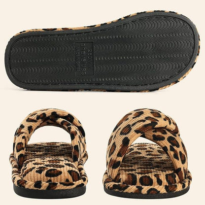 Evshine Summer House Slippers for Women Corduroy Cross Bow Indoor Slippers Open - Image 5