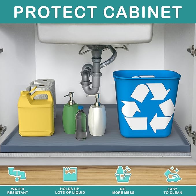URMONA Waterproof Silicone Under Sink Mat 34'' x 19'' Shelf Liner - Image 2