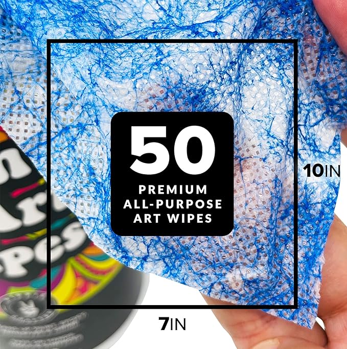 Paint and Art Wipes, Heavy-Duty Cleaner for Paint, Epoxy, Glue, Latex & Acrylic Stains, 1 Pack (50 Wipes), Safe for Hands, Brushes, Plastic, Metal, Wood & Floors