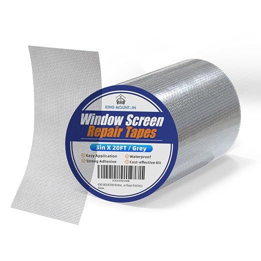 KING MOUNTAIN Grey Window Screen Repair Tape, 3inX20FT Heavy Duty Screen Repair by ForABetterHomeLife