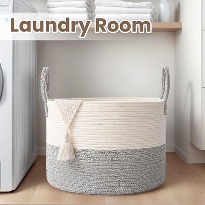 Woven Blanket Basket, 115L Large Rope Storage Bin - Image 7