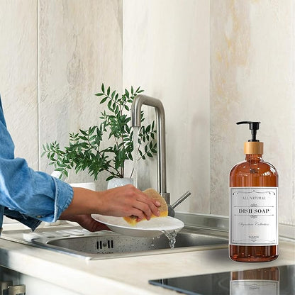 Sunrise Premium 16 OZ Thick Amber Glass Soap Dispenser, Bamboo Pump - Image 4