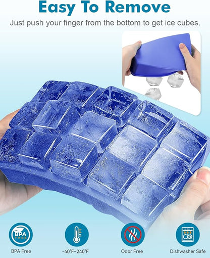 2 Pack Silicone Ice Cube Trays for Cocktail, Easy Release Square Ice Cubes Mold - Image 3