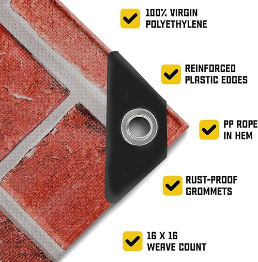Core Tarps Extreme Heavy Duty 20 Mil Tarp Cover, Waterproof, UV Resistant, Rip and Tear Proof, Poly Tarpaulin with Reinforced Edges for Roof, Camping, Patio, Pool, Boat (Bricks/Black 20′ X 20′)