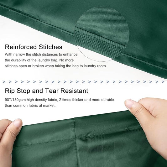 Polecasa Heavy Duty Large Laundry Bag with 130gsm Tear Resistant Fabric and Handles, Easy to Carry Durable Dirty Clothes Drawstring Bag, Perfect for College Dorm,Travel, 2 Pack 28”x36”,Green