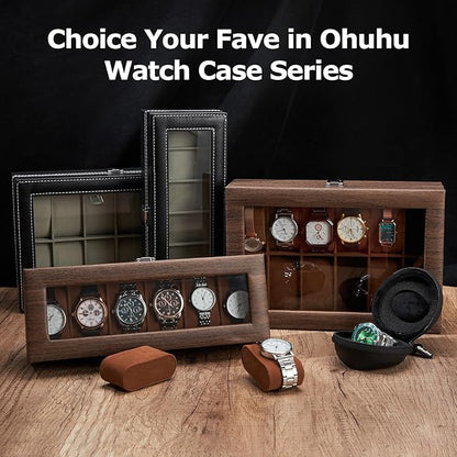 Ohuhu Watch Travel Case for Men Portable Single Watch Box and Storage Organizer for Wristwatches and Smart Watches Heightened Version up to 56mm Men Women for lover Fathers Day