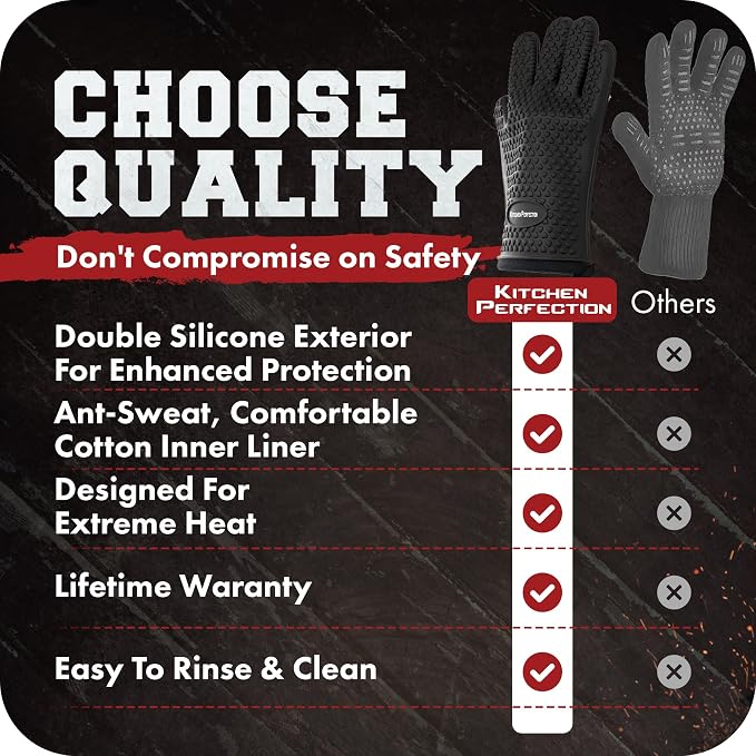 KITCHEN PERFECTION XL Silicone Smoker Oven Gloves-Extreme Heat Resistant BBQ - Image 8