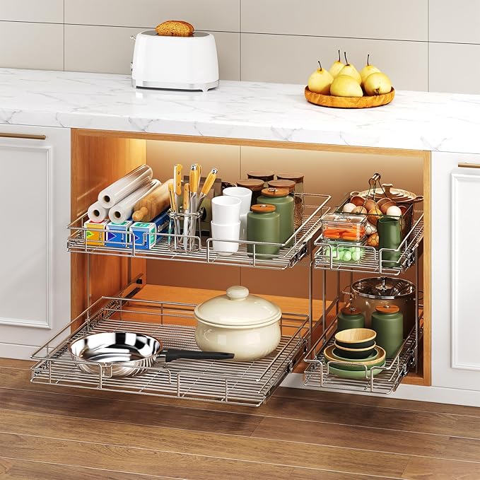 2 Tier Individual Pull Out Cabinet Organizer 31½" W x 21½" D, Heavy Duty - Image 6