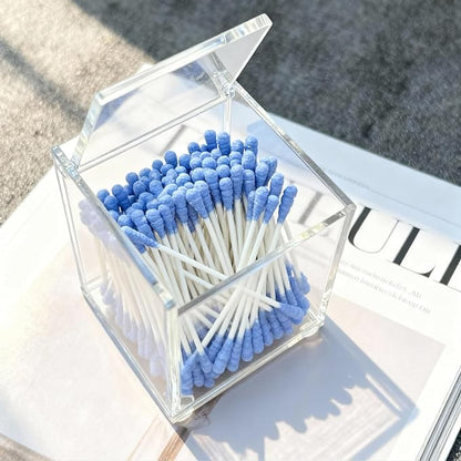 Clear Acrylic Qtip Holder with Lid, Cotton Balls Swab Organizer, 2.95" x 2.56" - Image 7