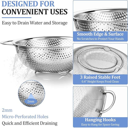 TeamFar Colander Set of 3, Stainless Steel Perforated Metal Colander Strainer - Image 3