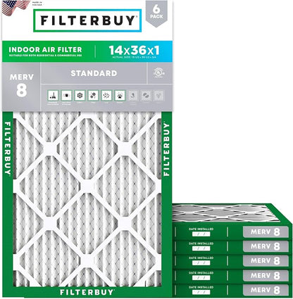 Filterbuy 14x36x1 Air Filter MERV 8 Dust Defense Replacement, Electrostatic by Filterbuy