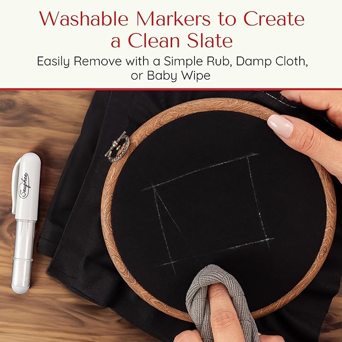 Fabric Markers for Sewing – Ergonomic Tailors Chalk Pen with Improved Dosing Wheel for Sharp Lines - Washable Sewing Chalk Marking Pens that are Compatible with Most Fabrics - White and Yellow 2 Pack