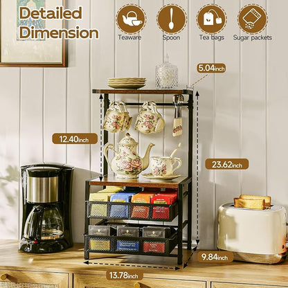 Pinzoveco Tea Bag Organizer, Large Tea Organizers and Storage Box, 2 Drawers - Image 3