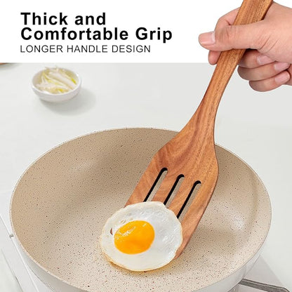 Best Non Toxic Wooden Spatula for Cooking Utensils Set Wood Spurtle Flat - Image 3