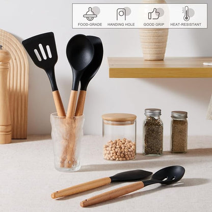 E-far Silicone Cooking Utensils Set, 5-Piece Black Kitchen Utensils Set - Image 5