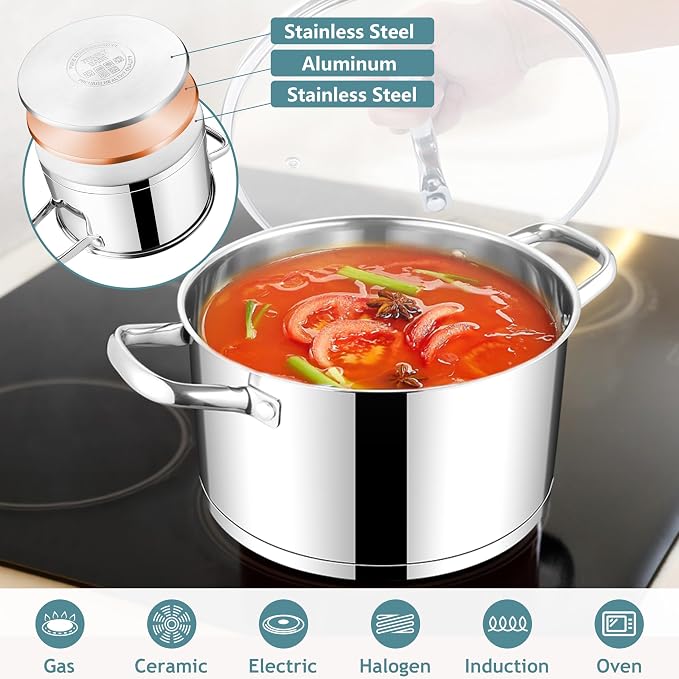 E-far 6 Quart Stock Pot with Lid, Stainless Steel Stockpot - Image 3