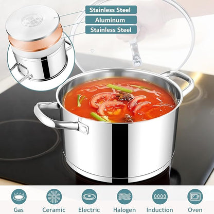 E-far 6 Quart Stock Pot with Lid, Stainless Steel Stockpot - Image 3