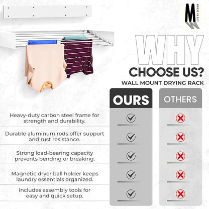 Wall Mounted Laundry Drying Rack, Retractable Clothes Drying Rack, 6 Rods Towel - Image 10