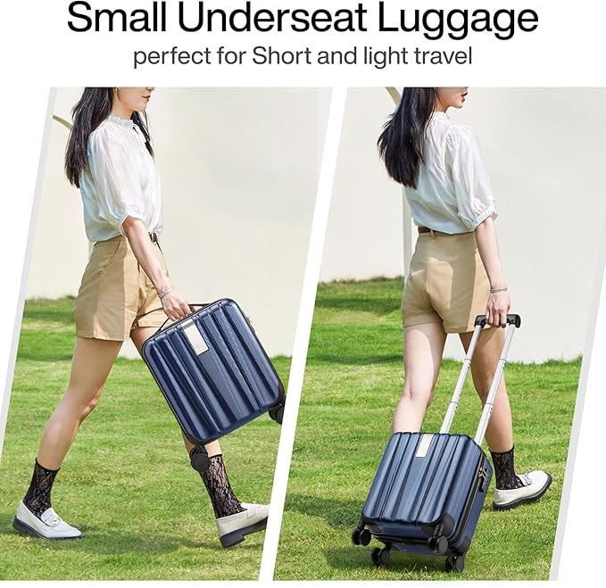 Hanke 14 Inch Underseat Carry On Luggage with Wheels Hard Shell Suitcases Lightweight Small Luggage for Weekender Mini Suitcase Carry On Bag Travel Luggage Christmas Gifts for Birthday (Dark Blue)