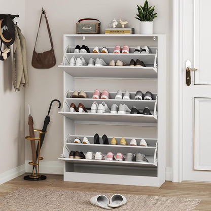 Shoe Cabinet with 3 Flip Drawers, Hidden Wood Shoe Cabinet, Freestanding Shoe - Image 7