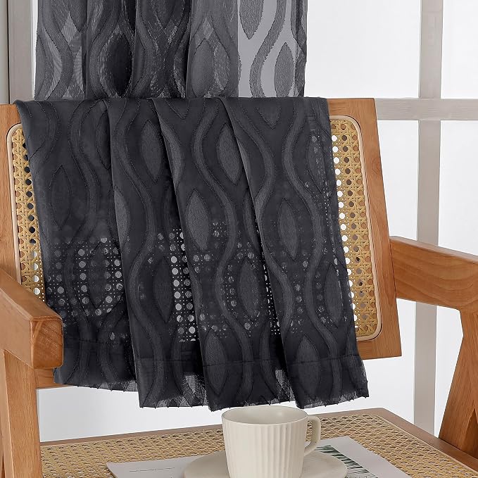 Aiyufeng Sheer Black Curtains 84 Inches Long 2 Panels, Solid Airy Light - Image 9