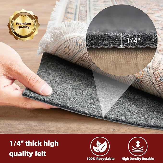 BAGAIL Felt and Natural Rubber Backing Rug Pads 1/4” Thick, 3 x 5 Ft Non Slip - Image 3