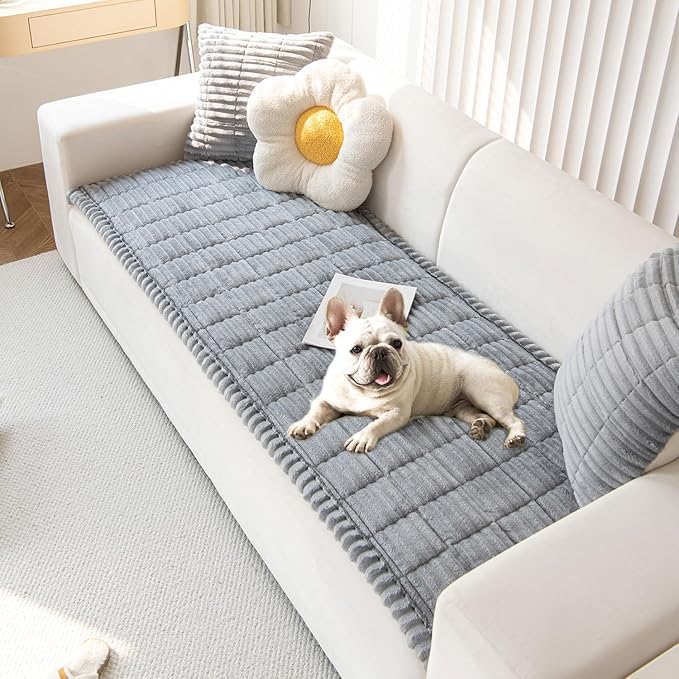 OTOB Couch Cover for Dogs Washable, Non Slip Funny Pet Couch Covers Sofa Slipcovers Cushion Mat, Plush Soft Cozy Pet Friendly Furniture Protector, All Seasons (Gray, 23.6" x 47.2")