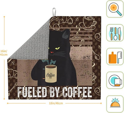 Vintage Cat Dish Drying Mat for Kitchen Counter Retro Coffee Dish Drainer Rack - Image 2