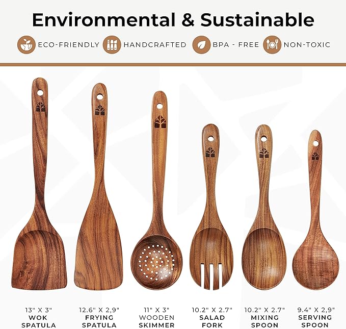 Wooden Spoons for Cooking – Wooden Kitchen Utensils Set - Image 4