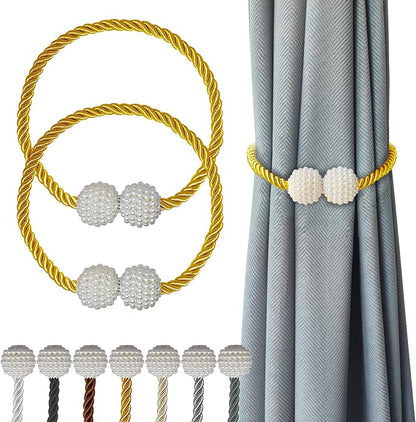 Hion Magnetic Curtain Tiebacks Golden 2pcs, Curtain Tiebacks Buckles Holdbacks by Hion