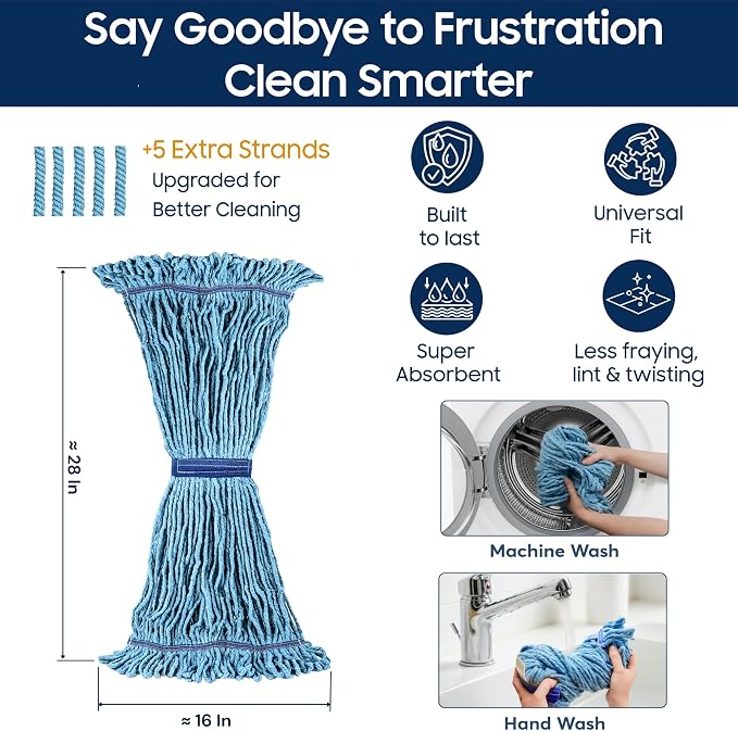 6 Packs Commercial Mop Head Replacement, Mop Heads Replacements – Heavy Duty - Image 2