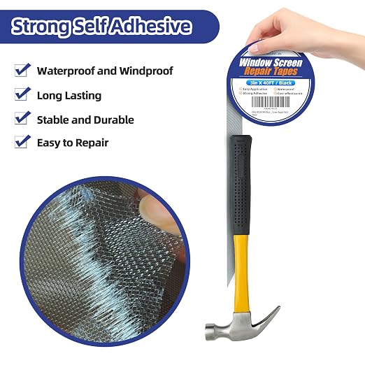 KING MOUNTAIN Black Window Screen Repair Tape, 3inX40FT Heavy Duty Screen - Image 4