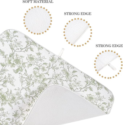 Sage Green Dish Drying Mat 18 x 24 Inch Chinoiserie Light Green Floral Drying - Image 7