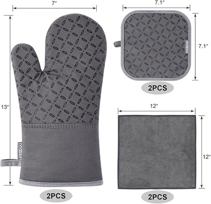 KEGOUU Oven Mitts and Pot Holders 6pcs Set, Kitchen Oven Glove High Heat - Image 2