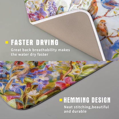 Spring Bird Dish Drying Mats for Kitchen Counter Floral Small Dish Drying Pad - Image 3