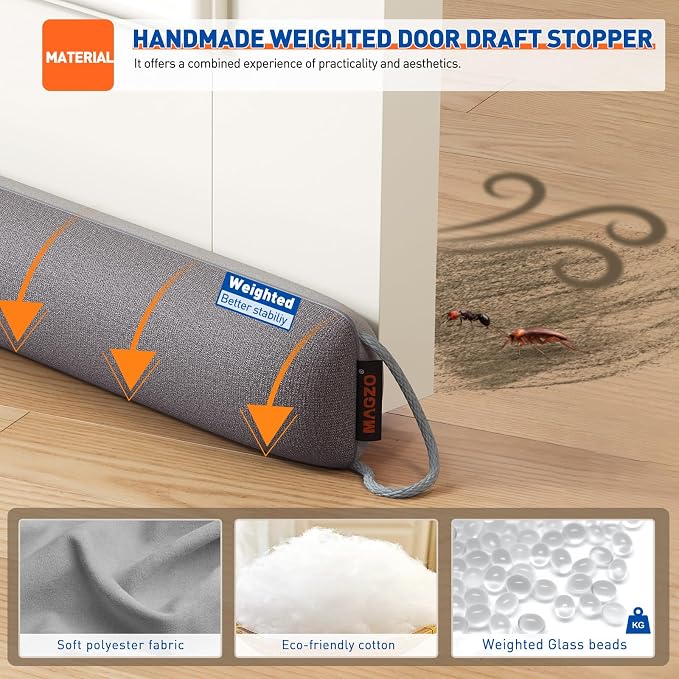 MAGZO Door Draft Stopper, 36 Inch x 2pcs Under Door Draft Blocker Noise Stopper - Image 2