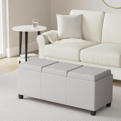 SIMPLIHOME Avalon 42 inch Wide Contemporary Rectangle Storage Ottoman in Cloud - Image 2